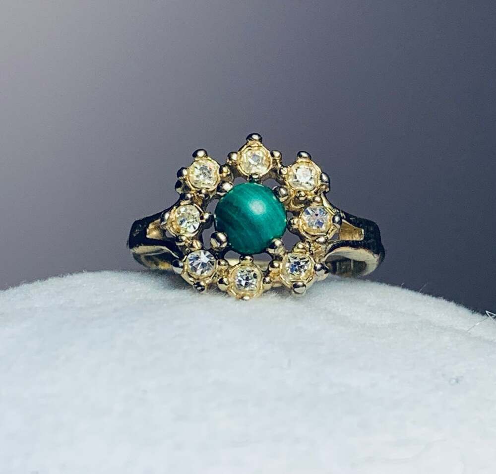 Malachite rhinestone UNCACLAD size 6.5 14K GE